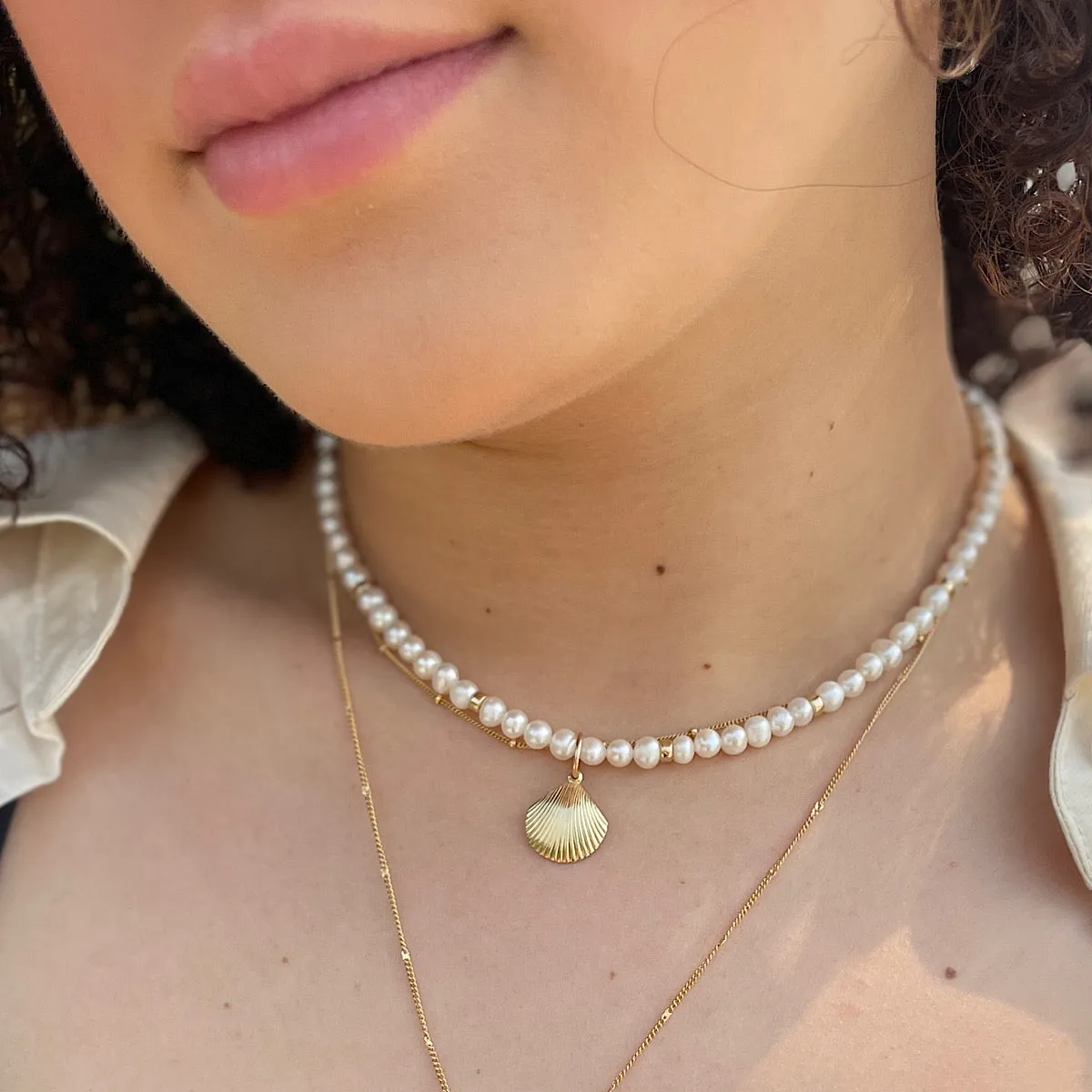 Pearl and Seashell Charm Choker