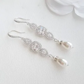 Pearl Drop Long Dangle Earrings for Weddings-Gianna