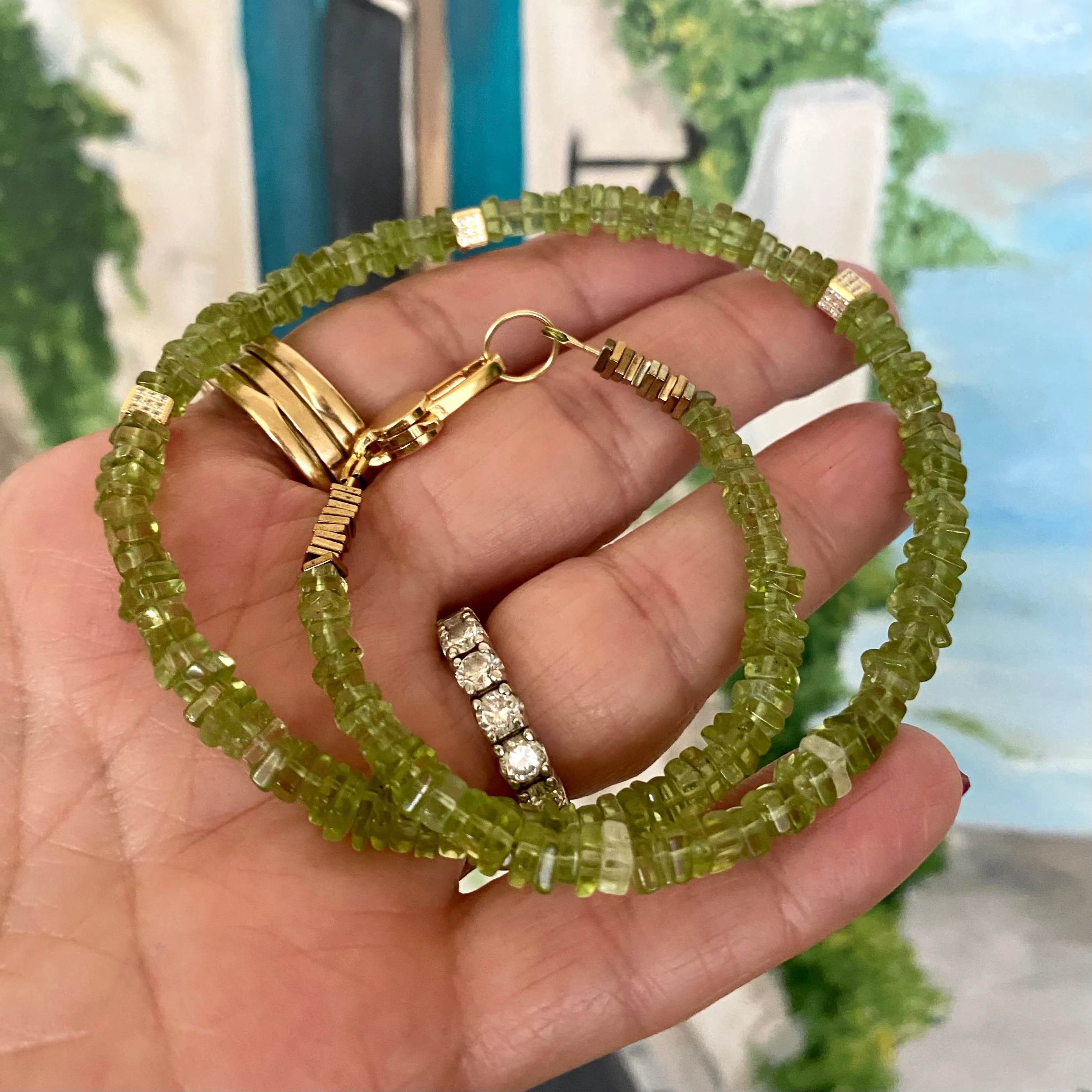 Peridot Choker Necklace, Gold Vermeil Details, 15.25or 15.80inches, August Birthstone