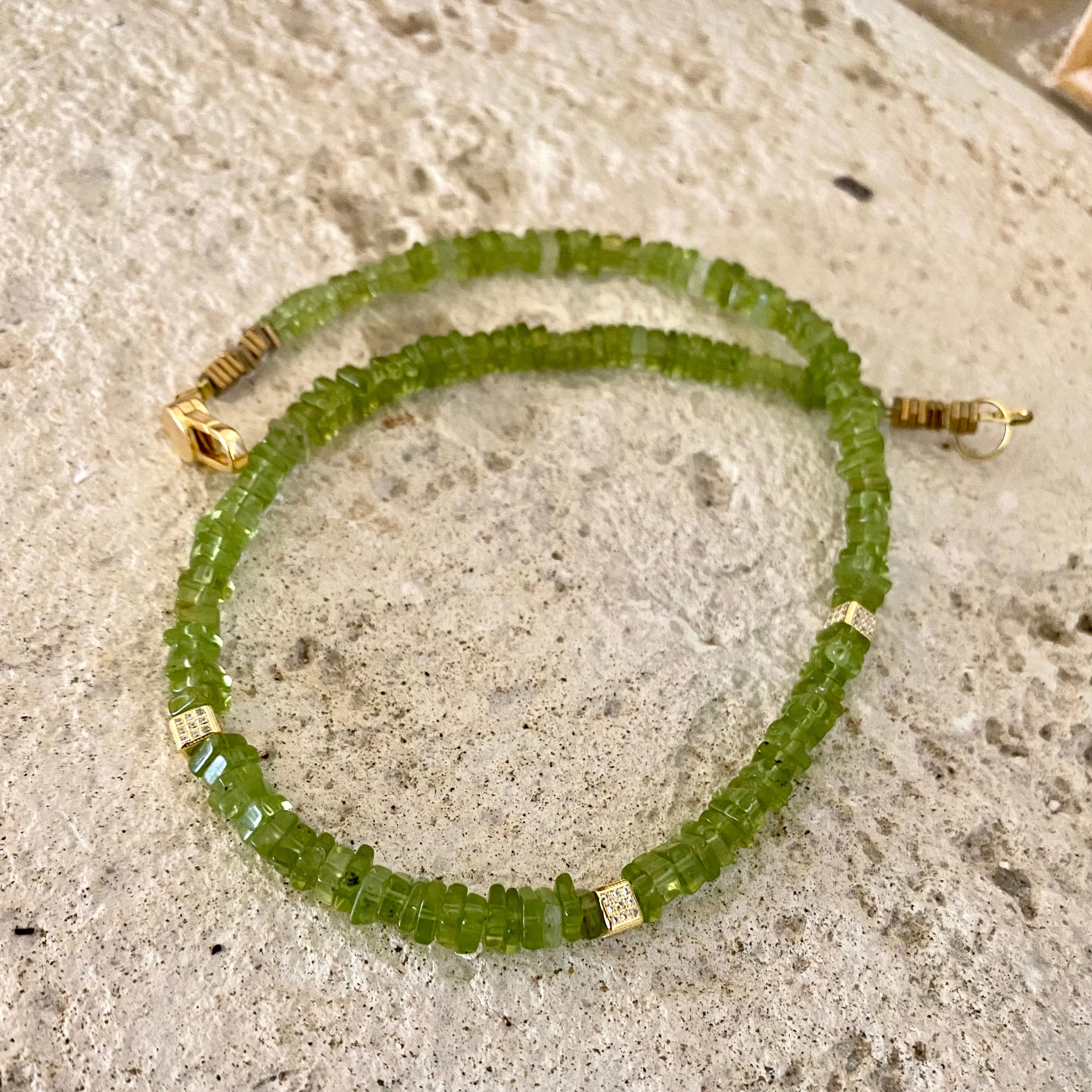 Peridot Choker Necklace, Gold Vermeil Details, 15.25or 15.80inches, August Birthstone