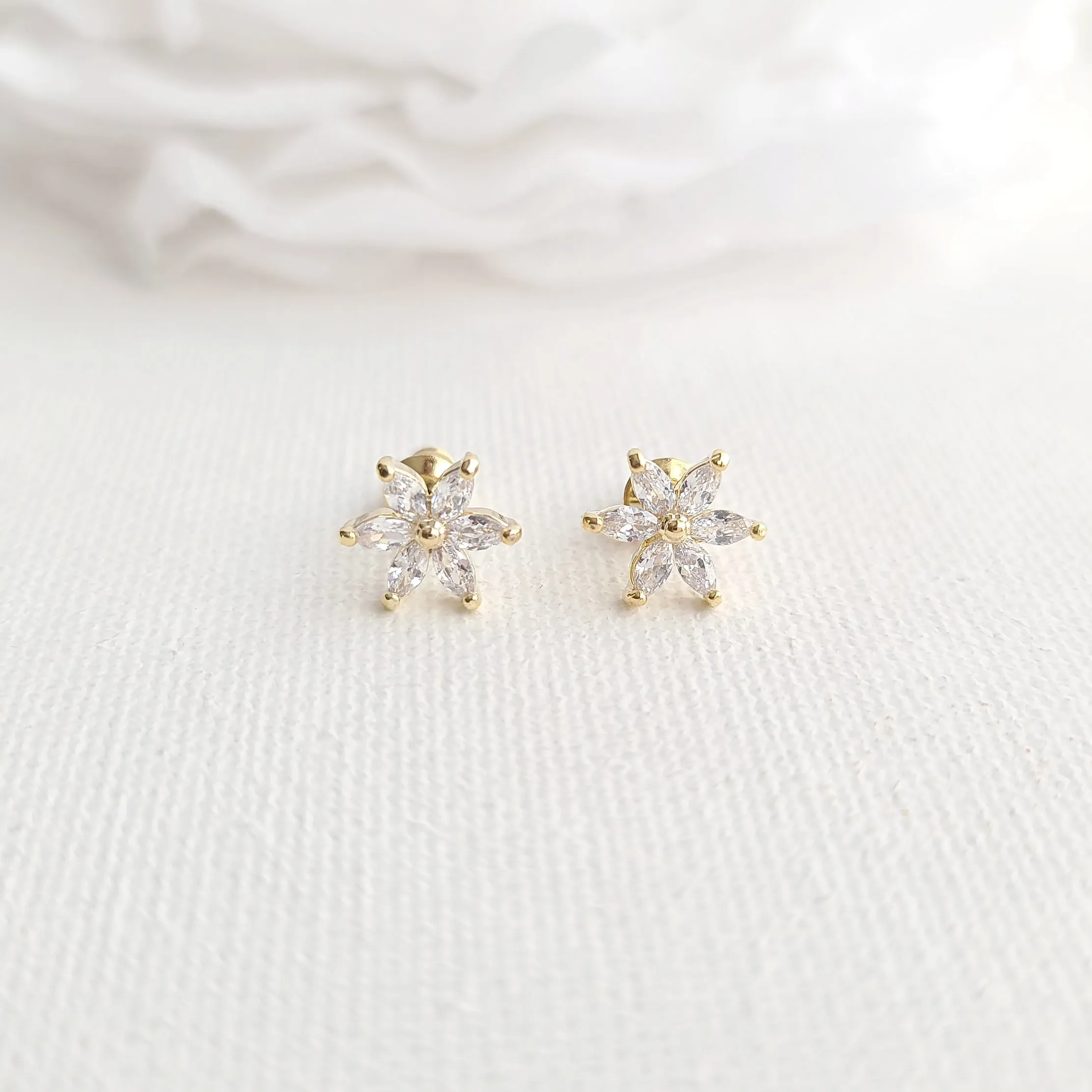 Petite Rose Gold Flower Earrings-Trisha