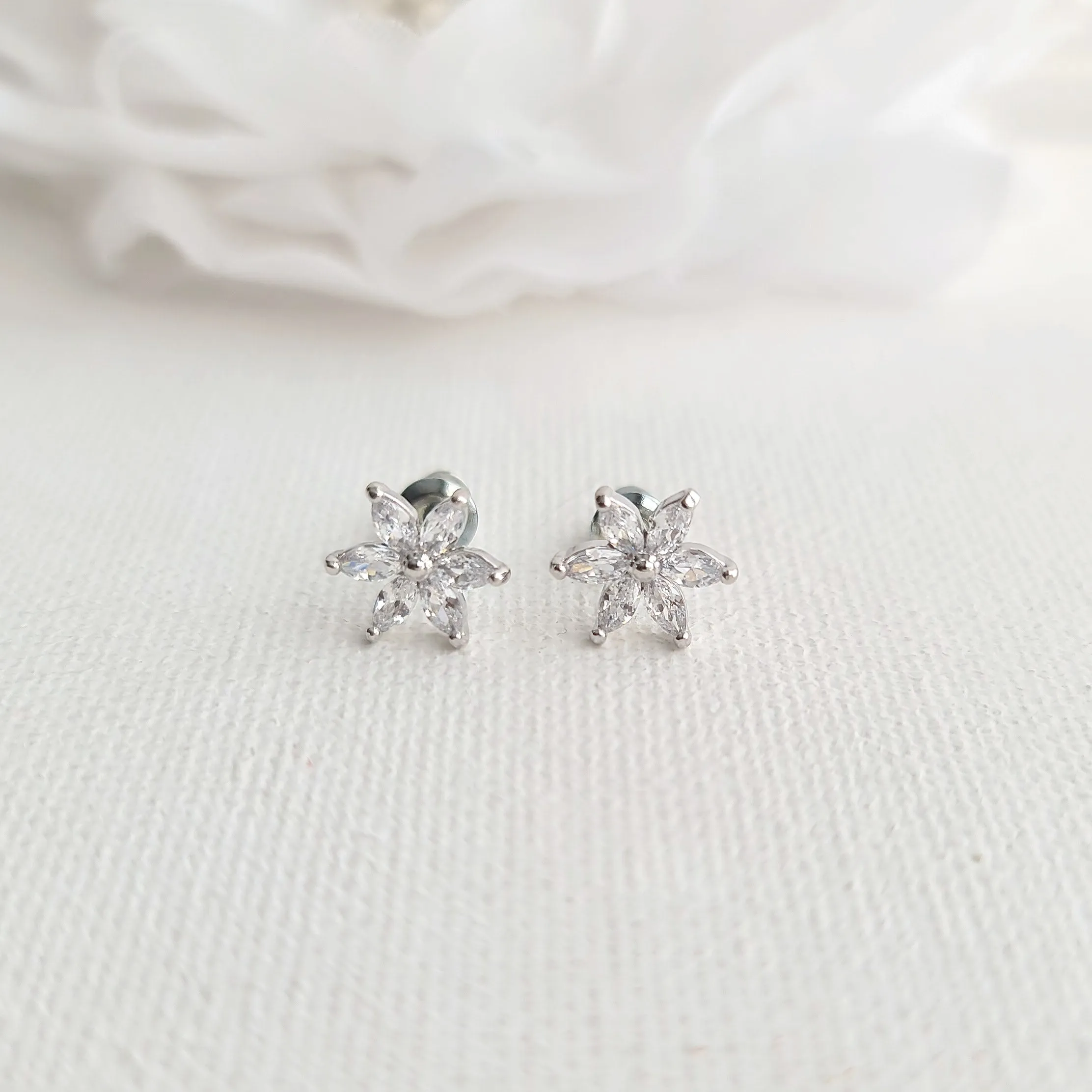 Petite Rose Gold Flower Earrings-Trisha