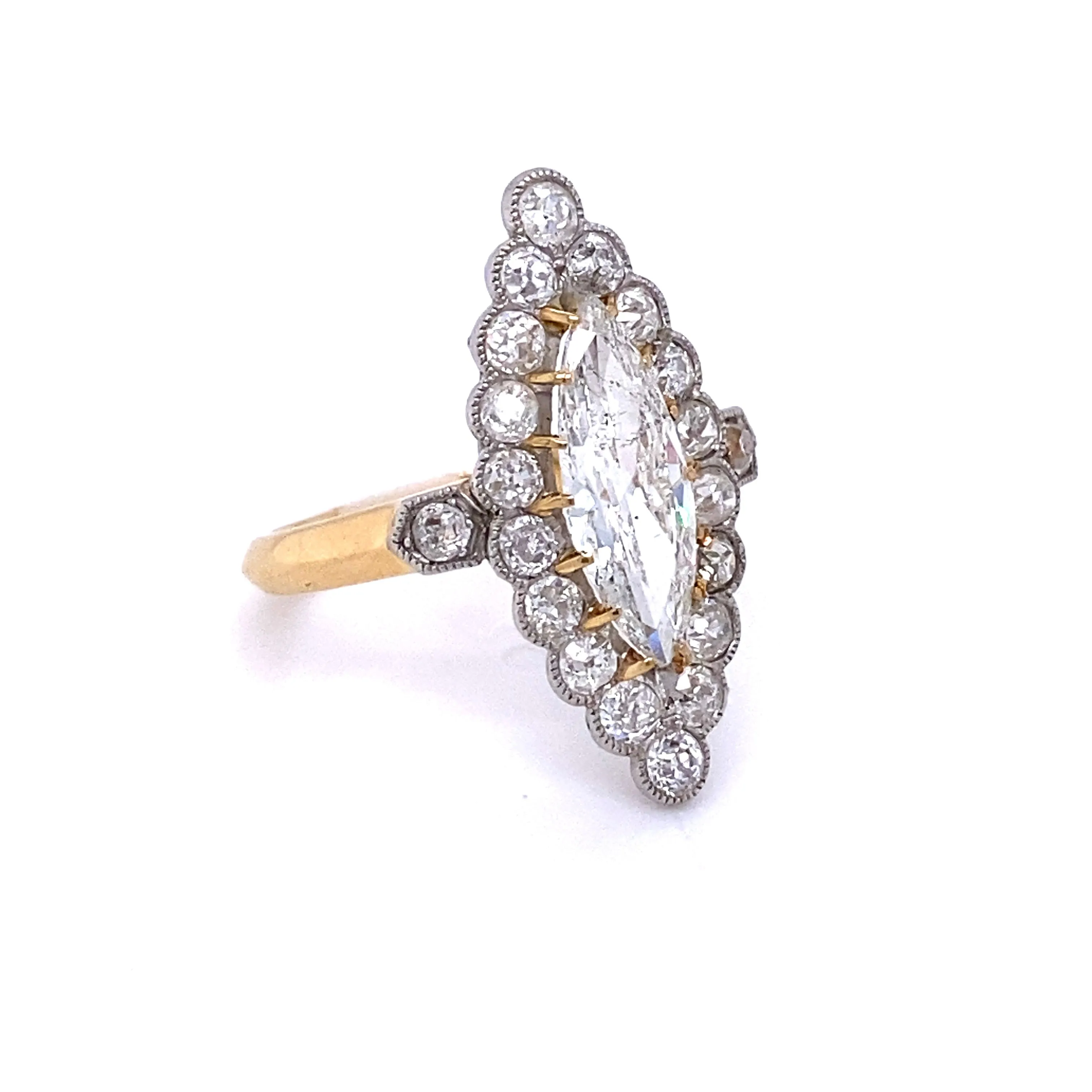 Platinum & 18KY Marquise Diamond Navette Ring