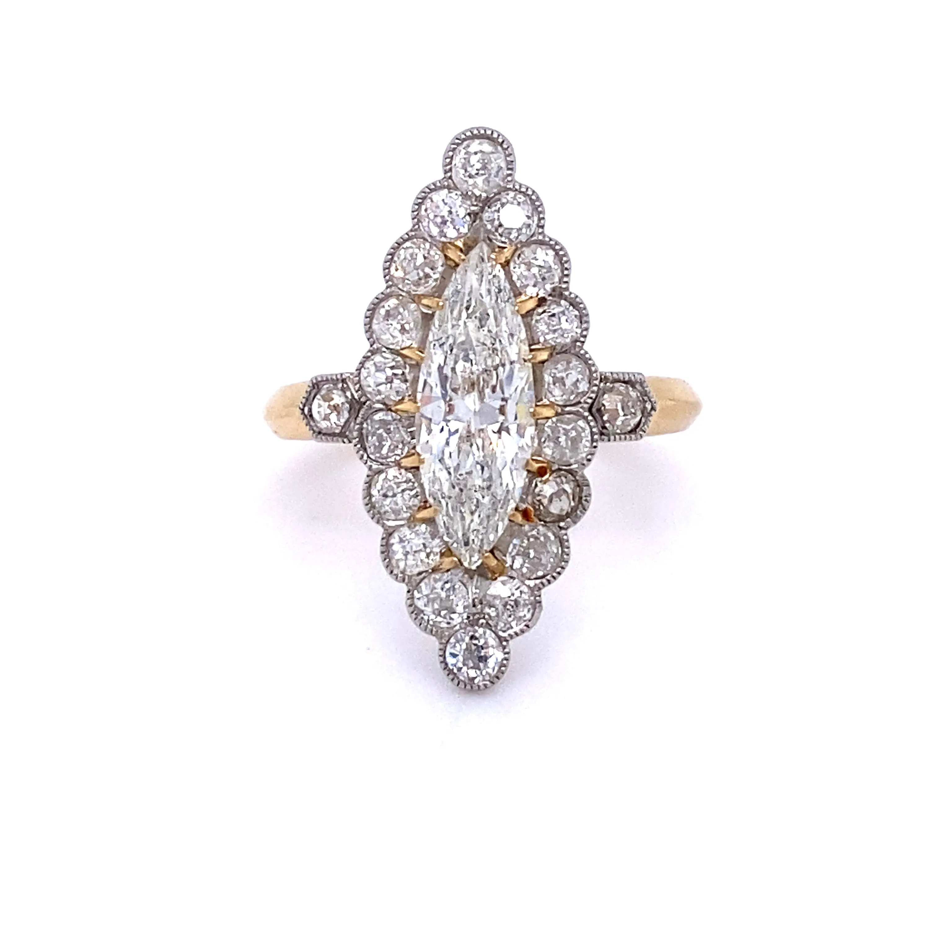 Platinum & 18KY Marquise Diamond Navette Ring