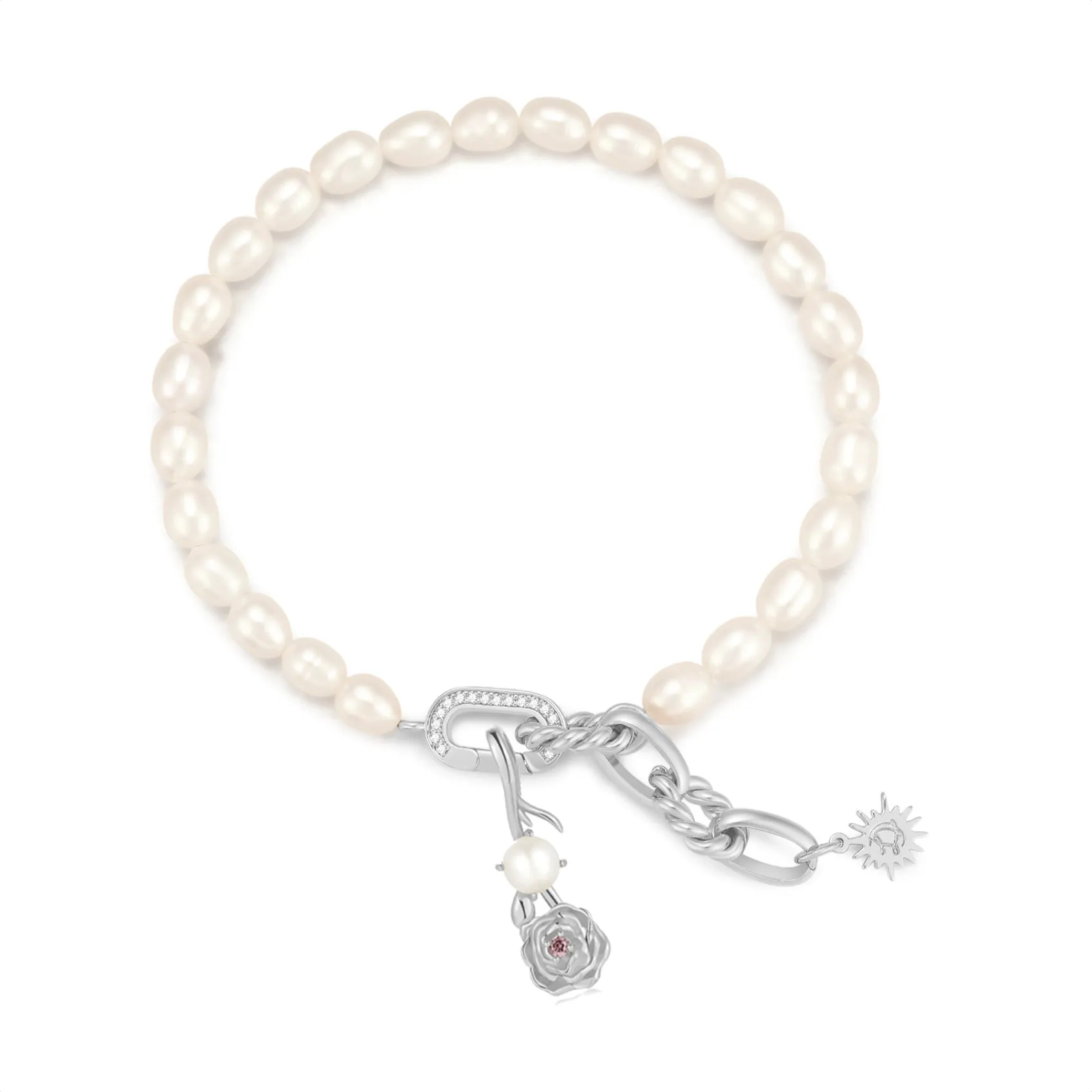 (PRE-ORDER) Freshwater Pearl Silver Carnation Choker/Double Bracelet