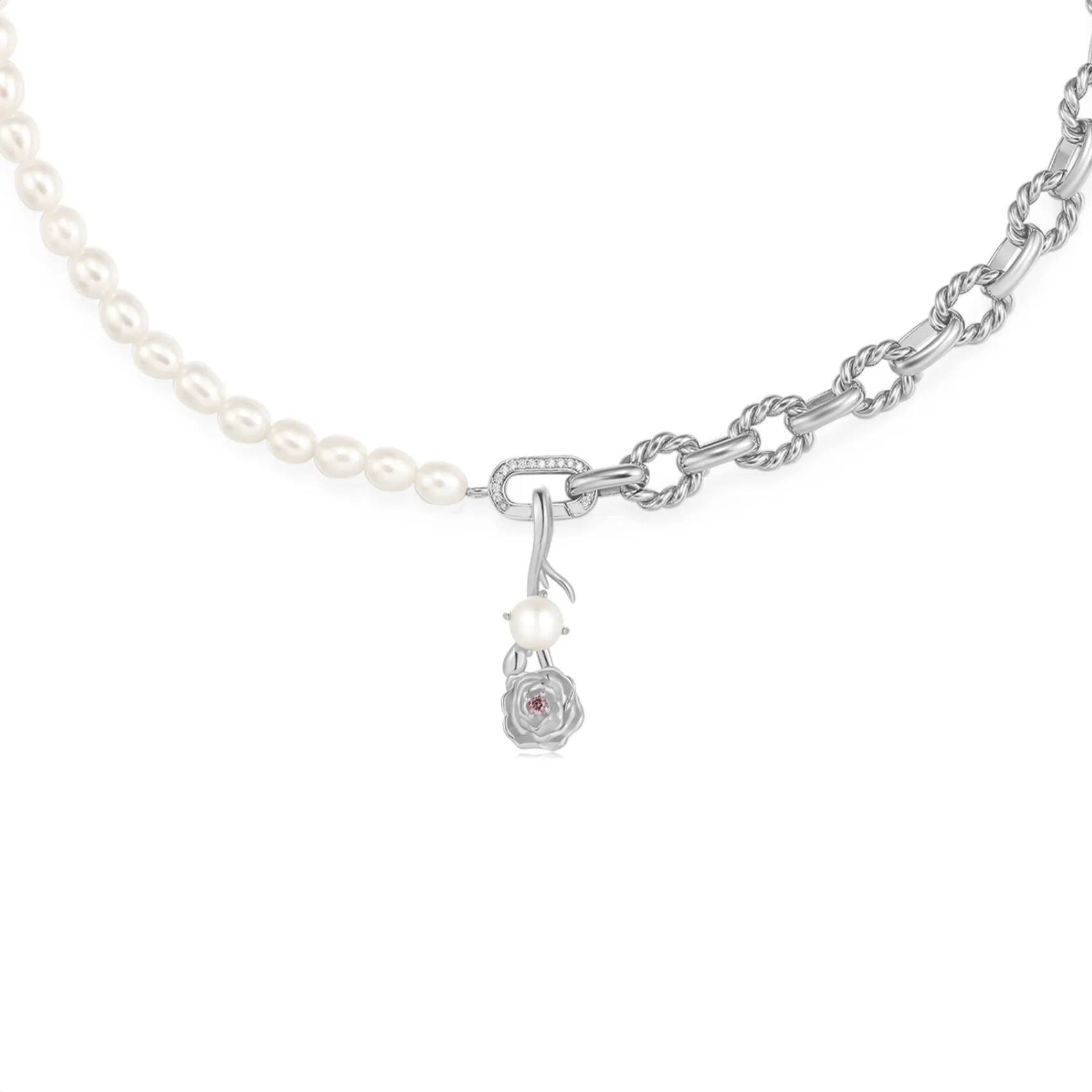 (PRE-ORDER) Freshwater Pearl Silver Carnation Choker/Double Bracelet