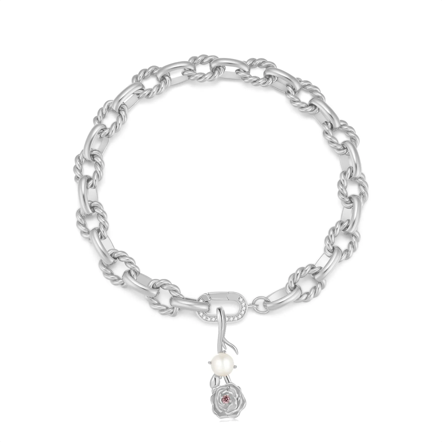 (PRE-ORDER) Freshwater Pearl Silver Carnation Choker/Double Bracelet