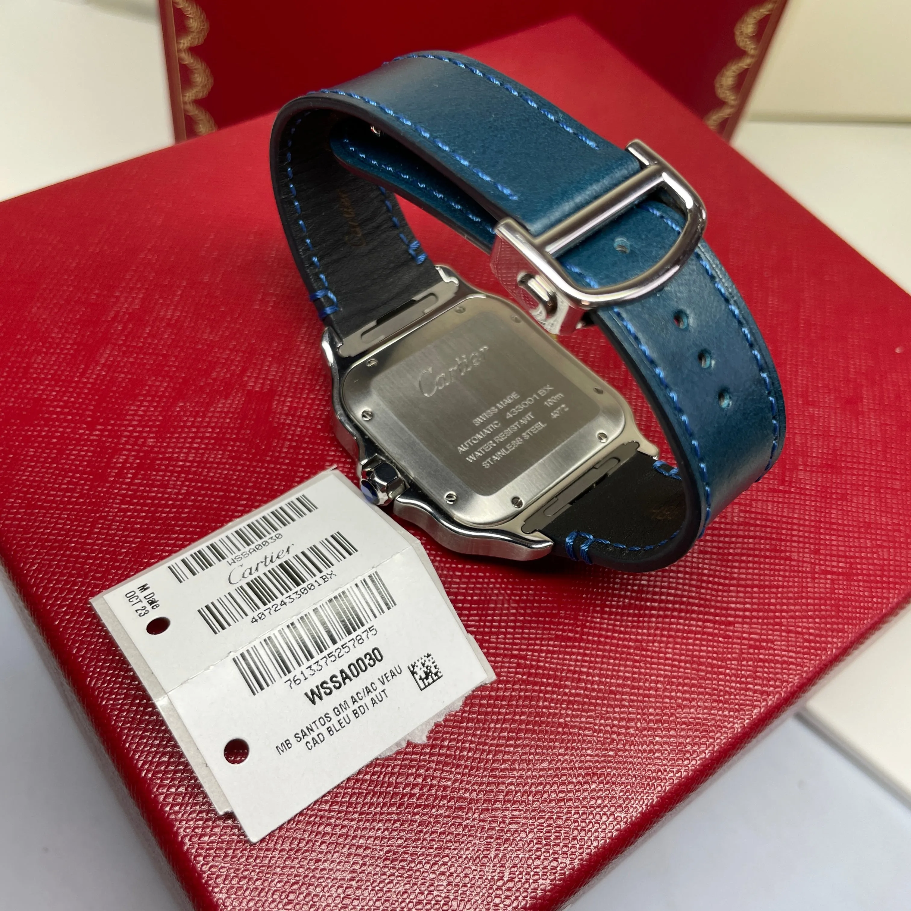 Pre-Owned Cartier Santos Large Blue Dial Watch WSSA0030 39.8mm