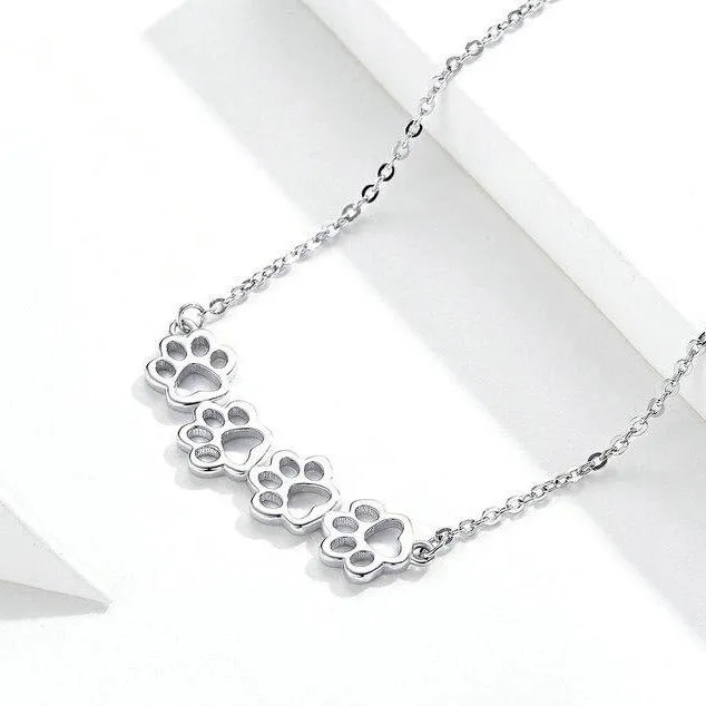 Puppy Pawprint 925 Sterling Silver Long Chain Link Fashion Pendant Necklace