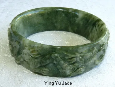 Qing Dynasty Emperor's  Vintage Carved Dragon Phoenix Jade Bangle Bracelet 65 mm (TI-1318)