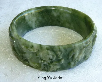 Qing Dynasty Emperor's  Vintage Carved Dragon Phoenix Jade Bangle Bracelet 65 mm (TI-1318)