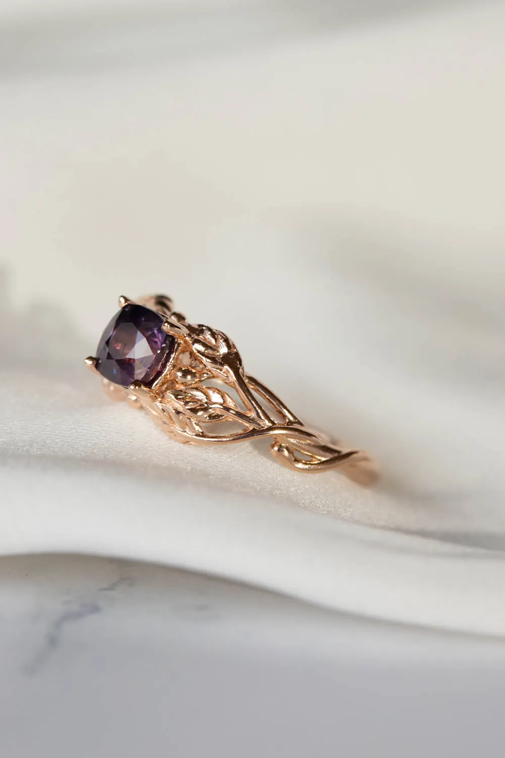 READY TO SHIP: Tilia ring in 14K rose gold, natural purple sapphire 5 mm cushion cut, RING SIZE - 7 US