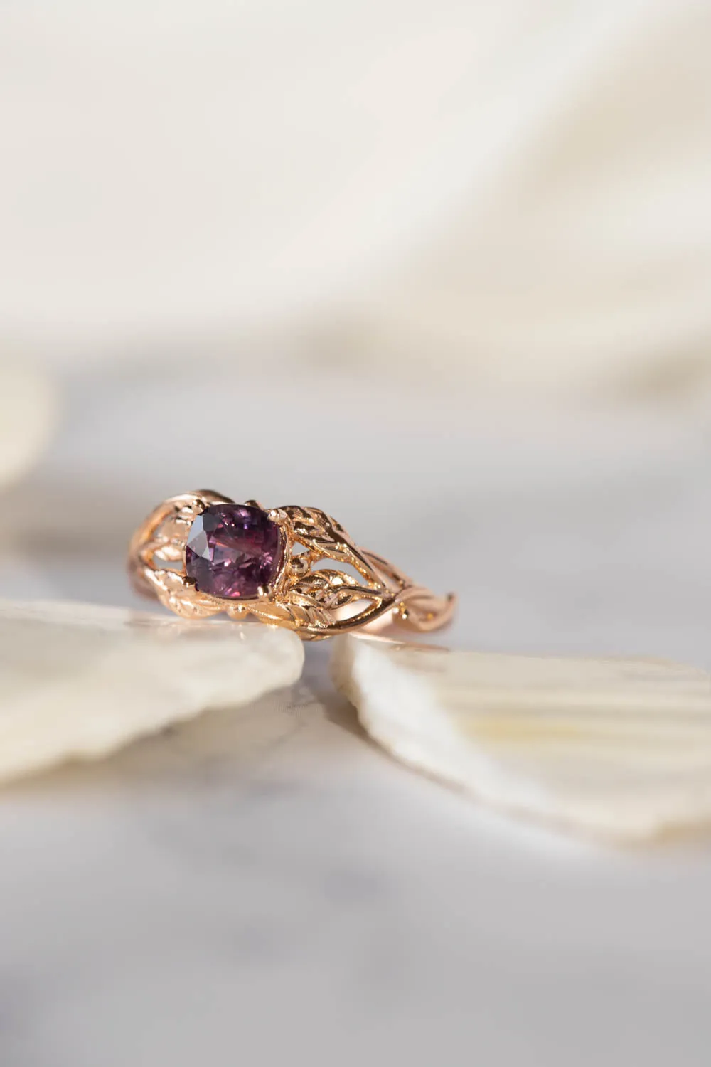 READY TO SHIP: Tilia ring in 14K rose gold, natural purple sapphire 5 mm cushion cut, RING SIZE - 7 US