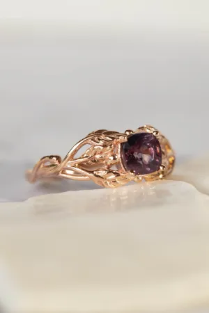 READY TO SHIP: Tilia ring in 14K rose gold, natural purple sapphire 5 mm cushion cut, RING SIZE - 7 US