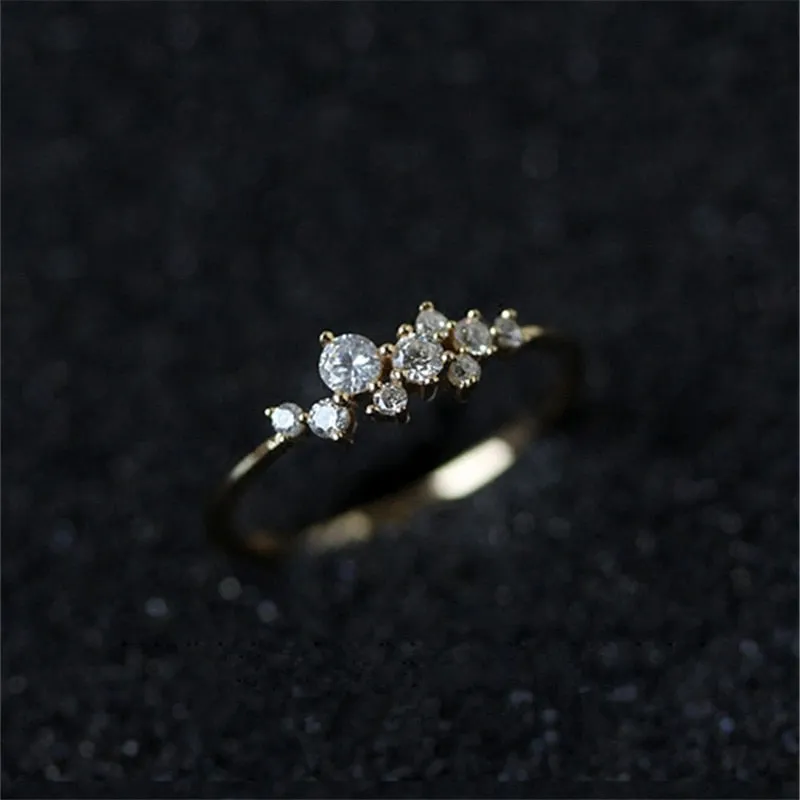 Real 925 Sterling Silver 14K Gold Plated Zircon Dainty Ring