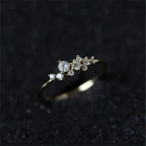 Real 925 Sterling Silver 14K Gold Plated Zircon Dainty Ring