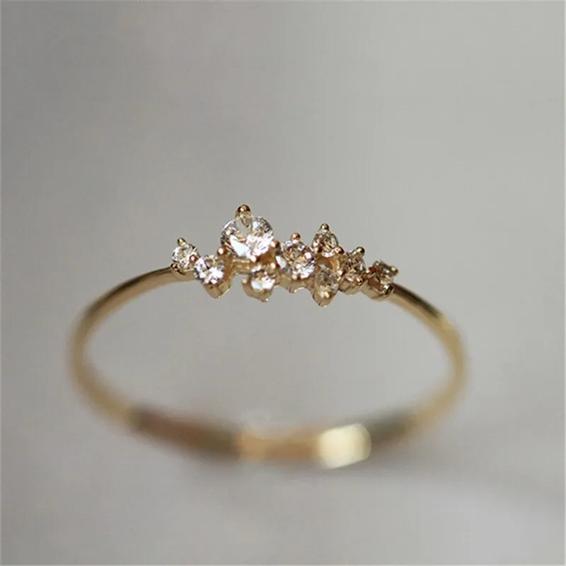 Real 925 Sterling Silver 14K Gold Plated Zircon Dainty Ring