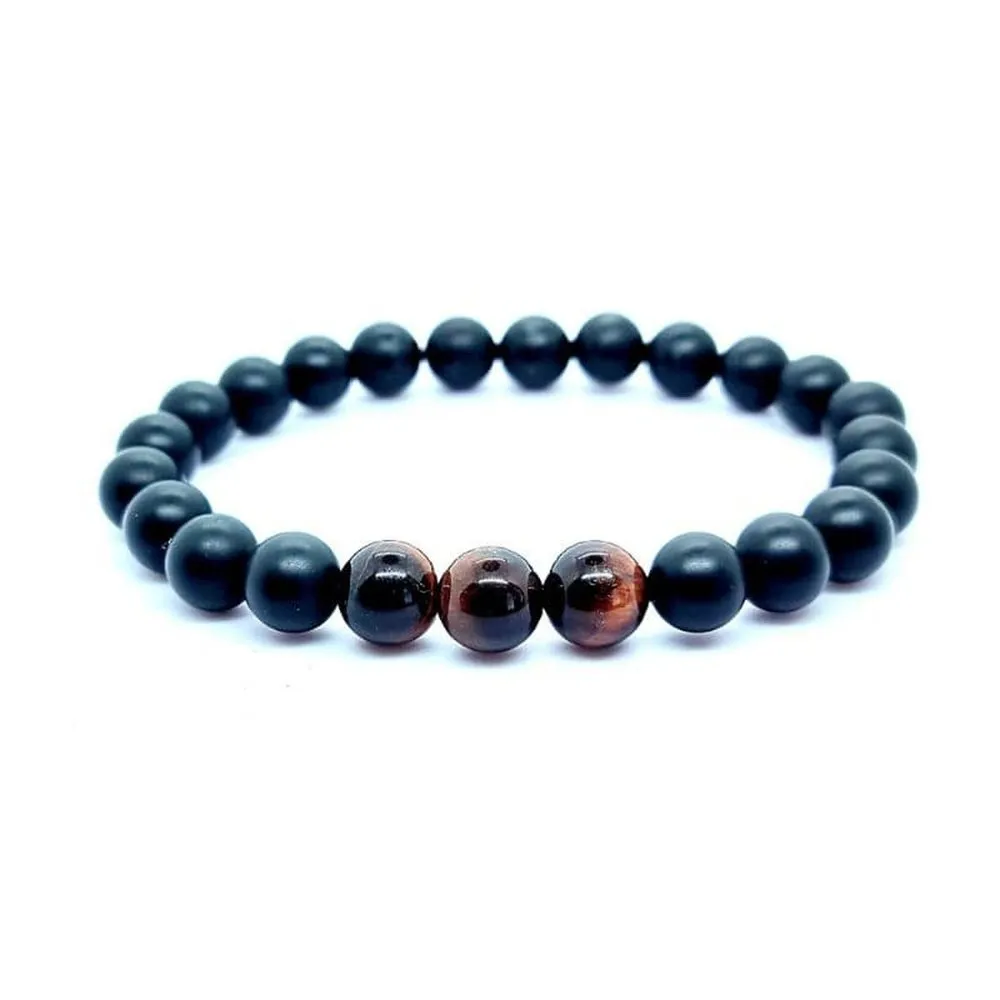 Red Tigers Eye and Onyx Bracelets Set