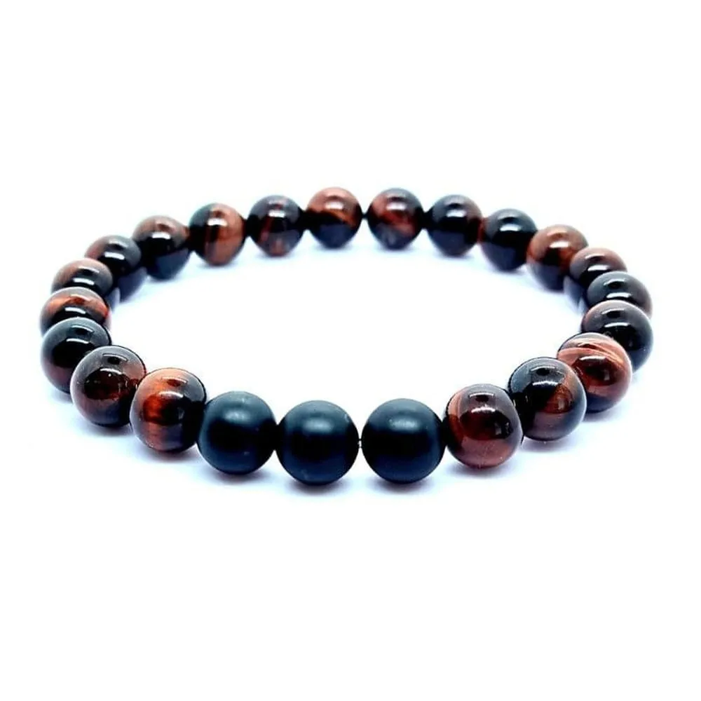 Red Tigers Eye and Onyx Bracelets Set