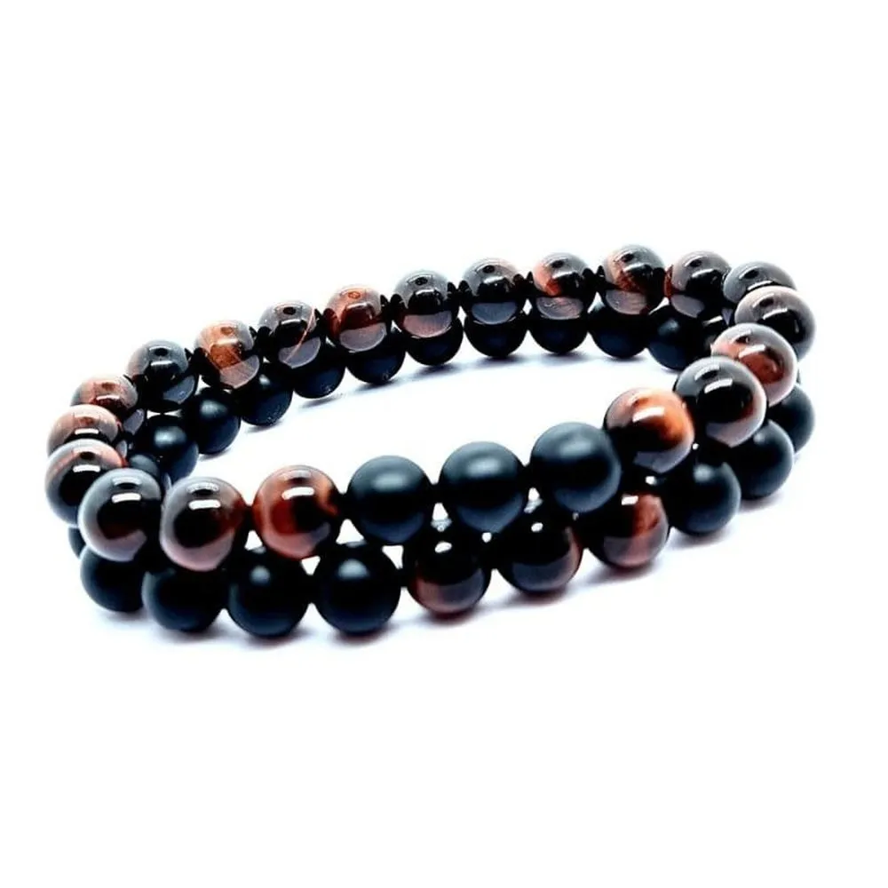 Red Tigers Eye and Onyx Bracelets Set