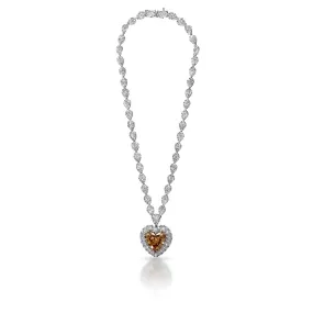 Remy 50 Carat Brown Heart Necklace Brilliant Diamond Pendant Necklace in 14k White Gold