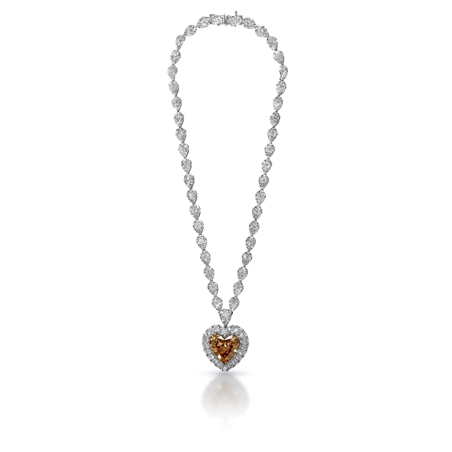 Remy 50 Carat Brown Heart Necklace Brilliant Diamond Pendant Necklace in 14k White Gold