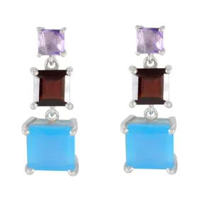 Riyo Arresting 925 Sterling Silver Earring For Demoiselle Multi Earring Bezel Setting Multi Earring Stud Earring