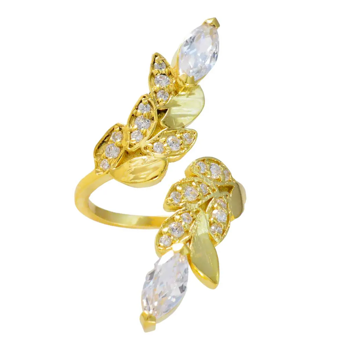 Riyo Bulk Silver Ring With Yellow Gold Plating White CZ Stone Marquise Shape Prong Setting Stylish Jewelry Christmas Ring