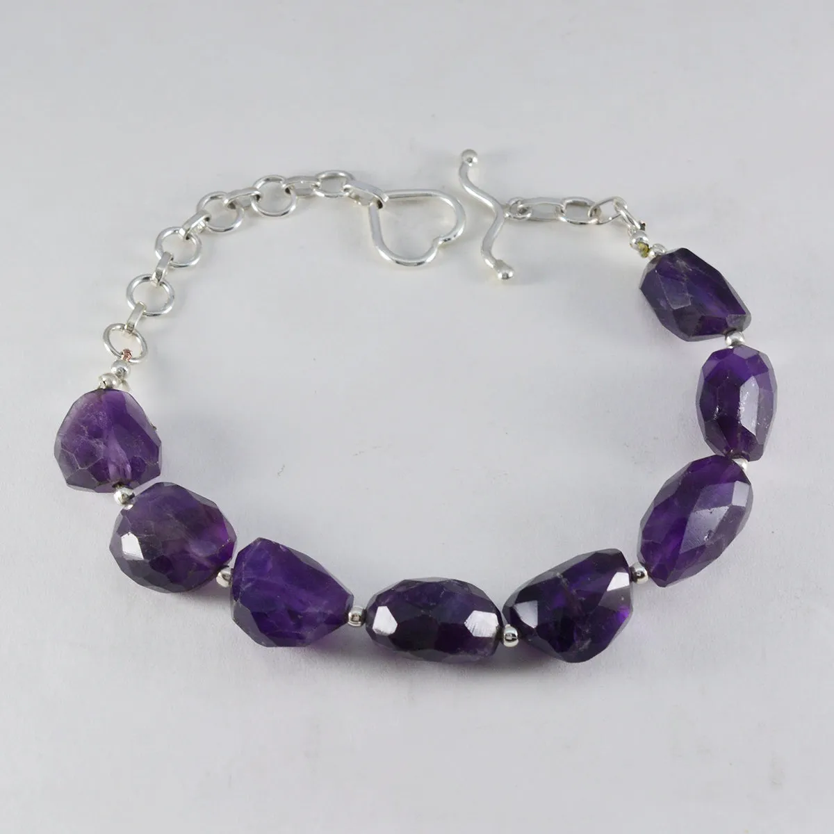 Riyo Charming 925 Sterling Silver Bracelet For Womens Amethyst Bracelet Fancy Link Charm Bracelet Fish Hook Link Bracelet L Size 6-8.5 Inch.