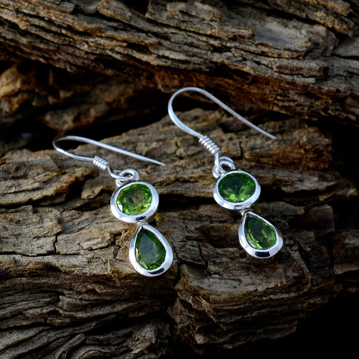 Riyo Genuine Gems multi shape Faceted Green Peridot Silver Earring gift for anniversary day