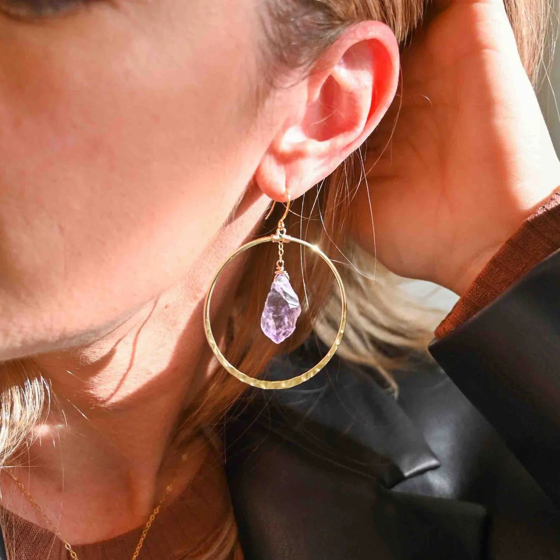 Rock Your Goddess Amethyst Gold Hoops