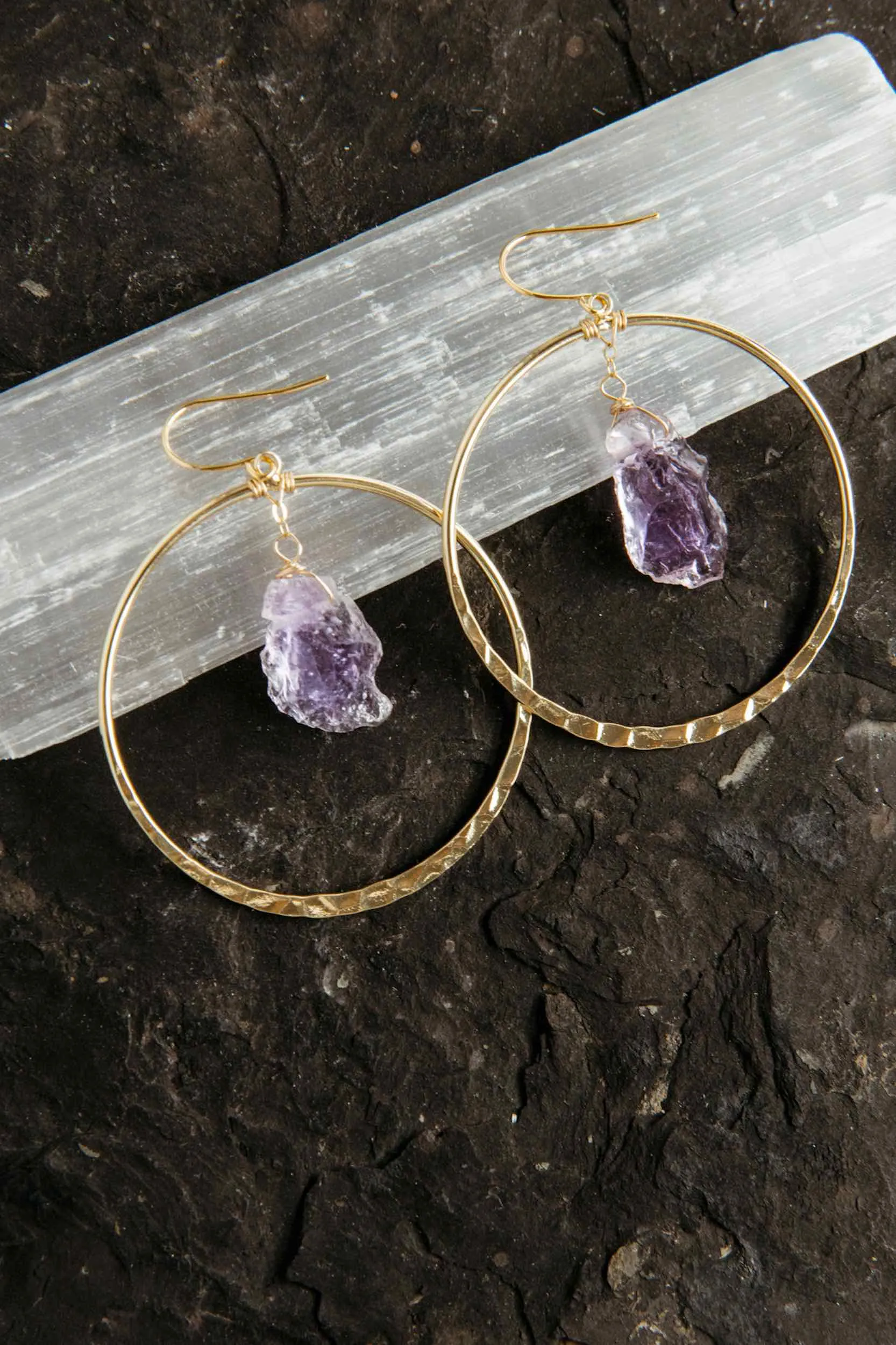 Rock Your Goddess Amethyst Gold Hoops