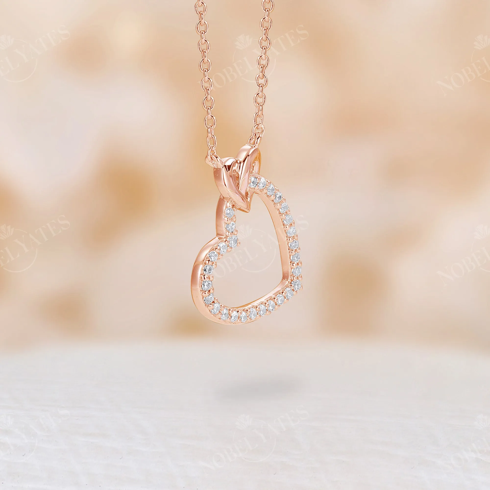 Romantic Heart Shape Pendant Moissanite Necklace Rose Gold