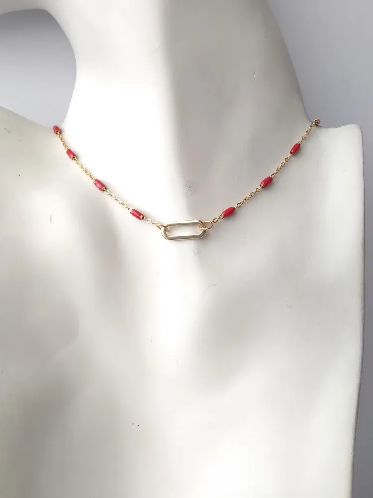 Roni Choker Red Enamel Chain Necklace