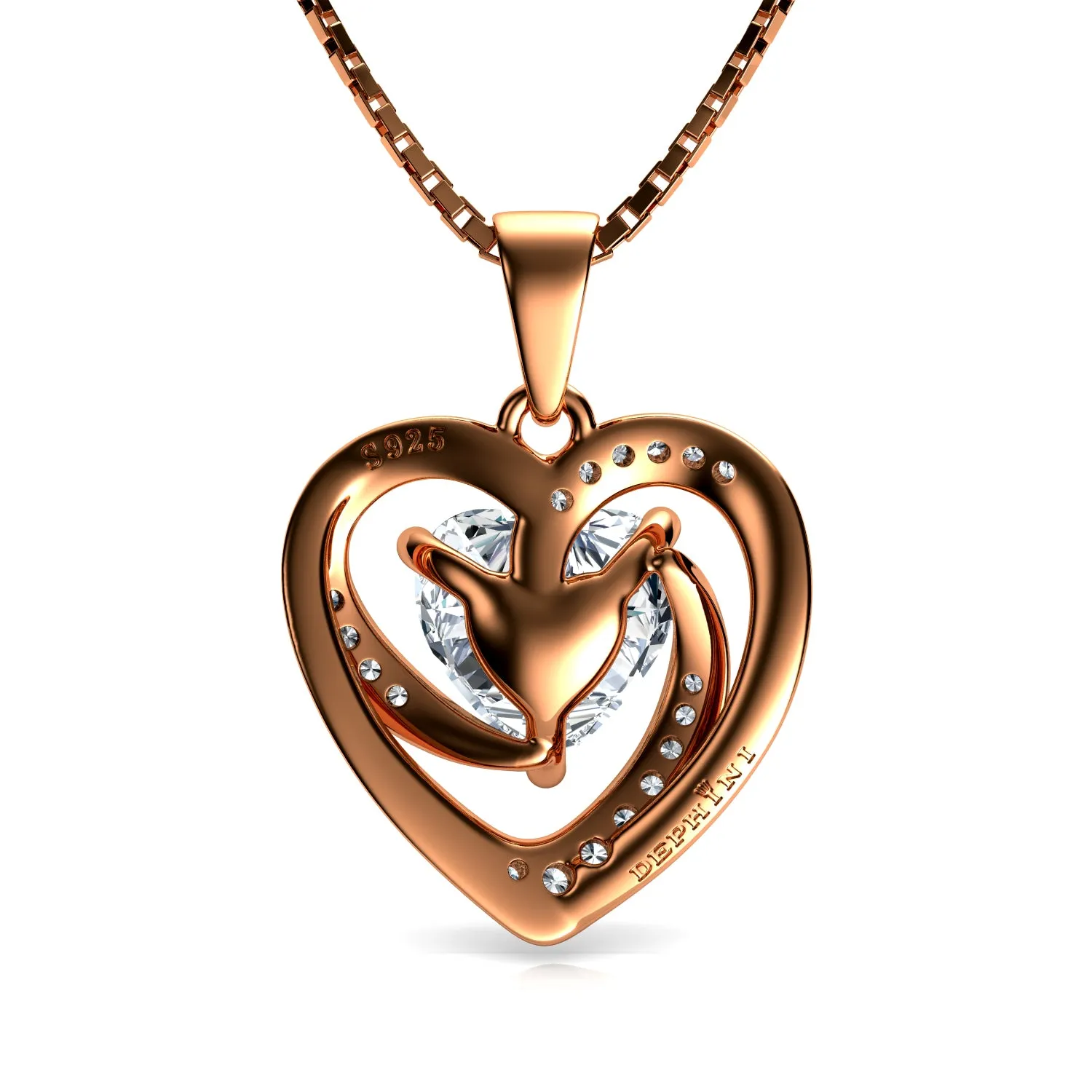 Rose gold heart jewellery set 18ct Gold Plated with 925 Silver Dephini