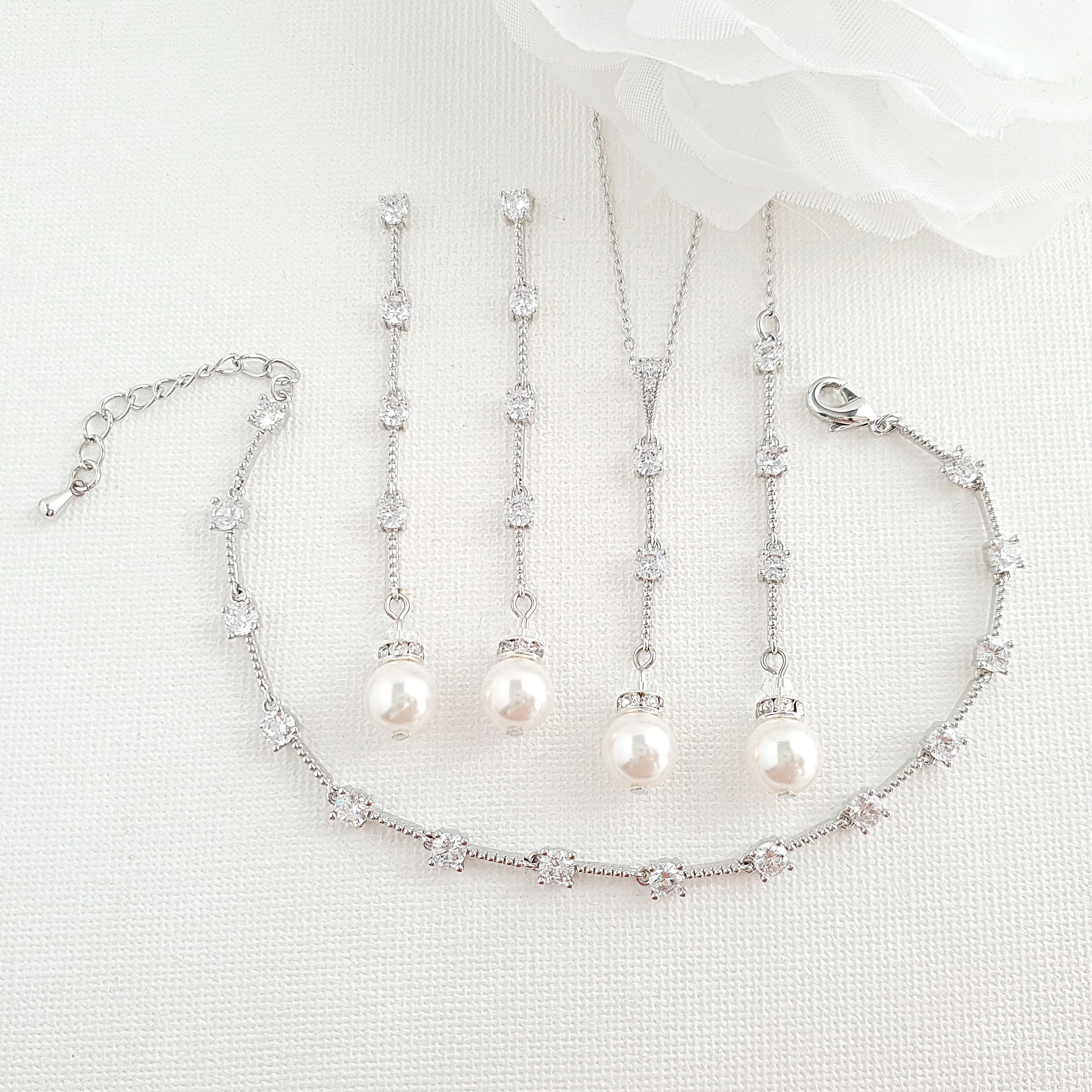 Rose Gold Pearl Drop Necklace Set-Ginger