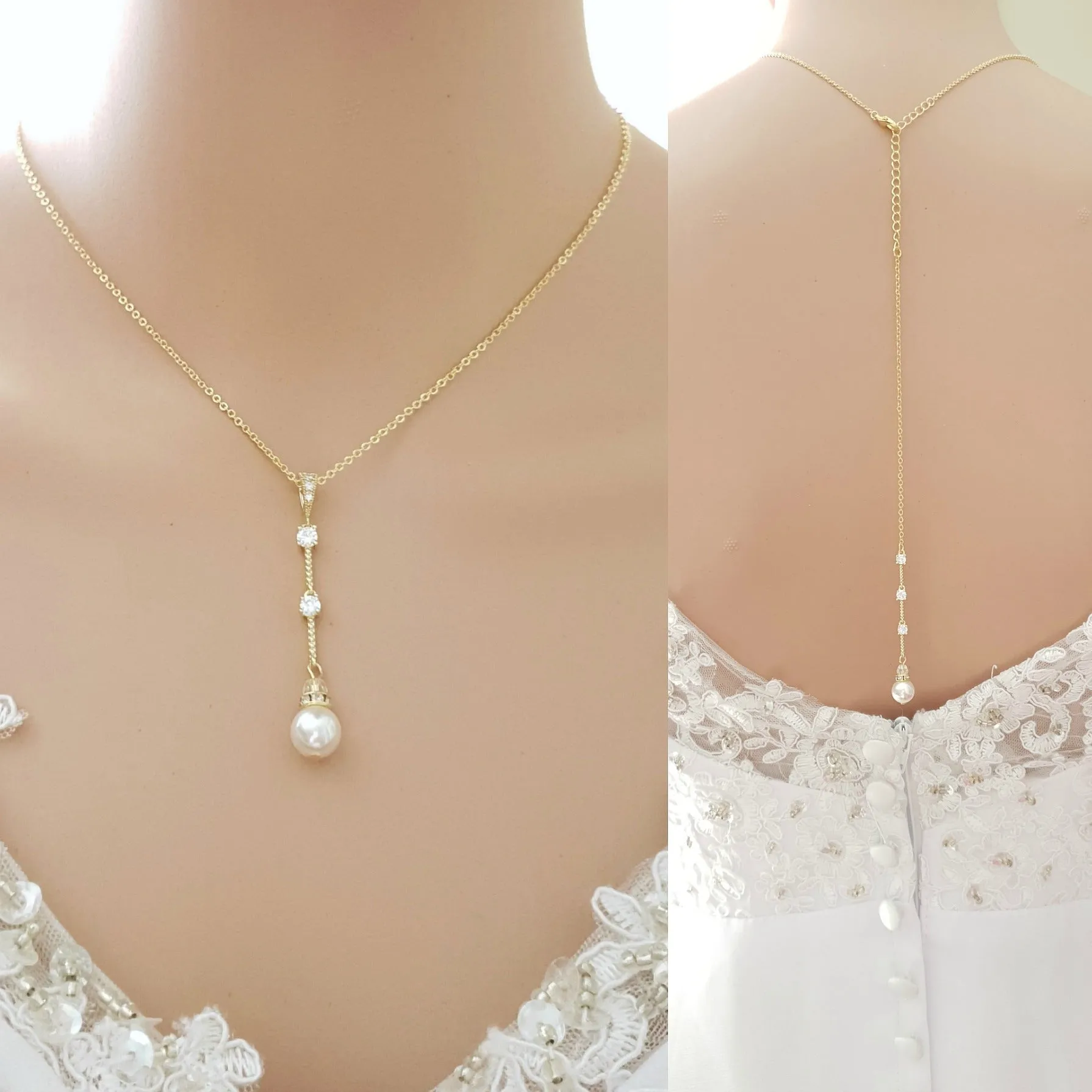 Rose Gold Pearl Drop Necklace Set-Ginger