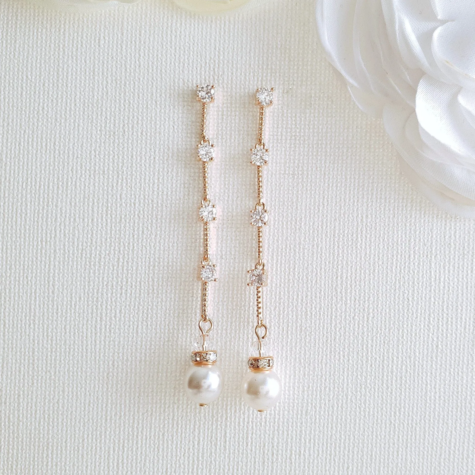 Rose Gold Pearl Drop Necklace Set-Ginger