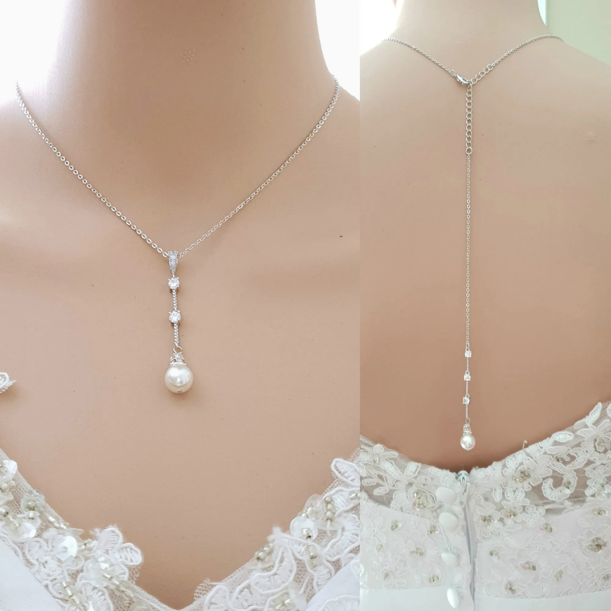 Rose Gold Pearl Drop Necklace Set-Ginger