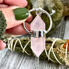 Rose Quartz Crystal Point Necklace in Sterling Silver  -Designed by FOXLARK Collection / Witchy Necklace Goth Jewelry