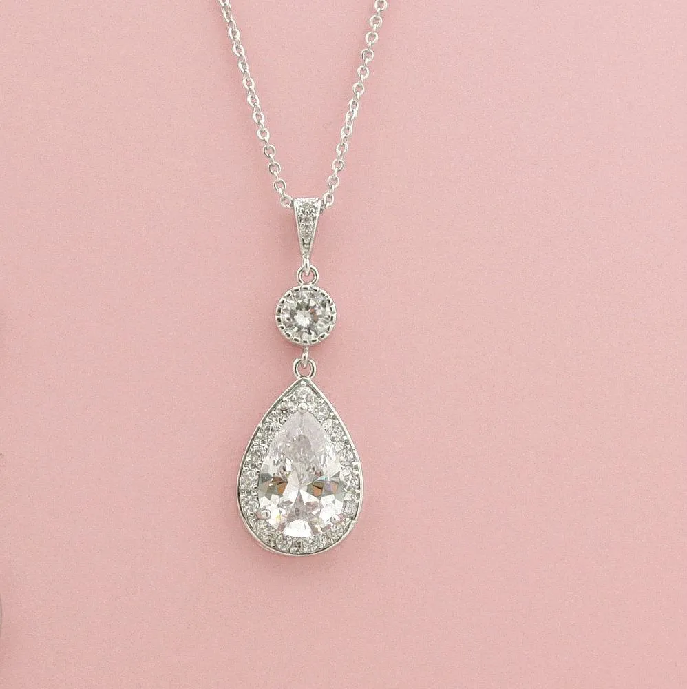 Round and Pear Shaped Drop Bridal Necklace-Evana