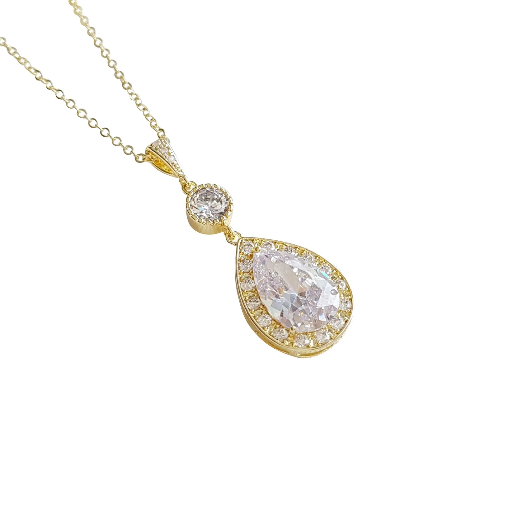 Round and Pear Shaped Drop Bridal Necklace-Evana