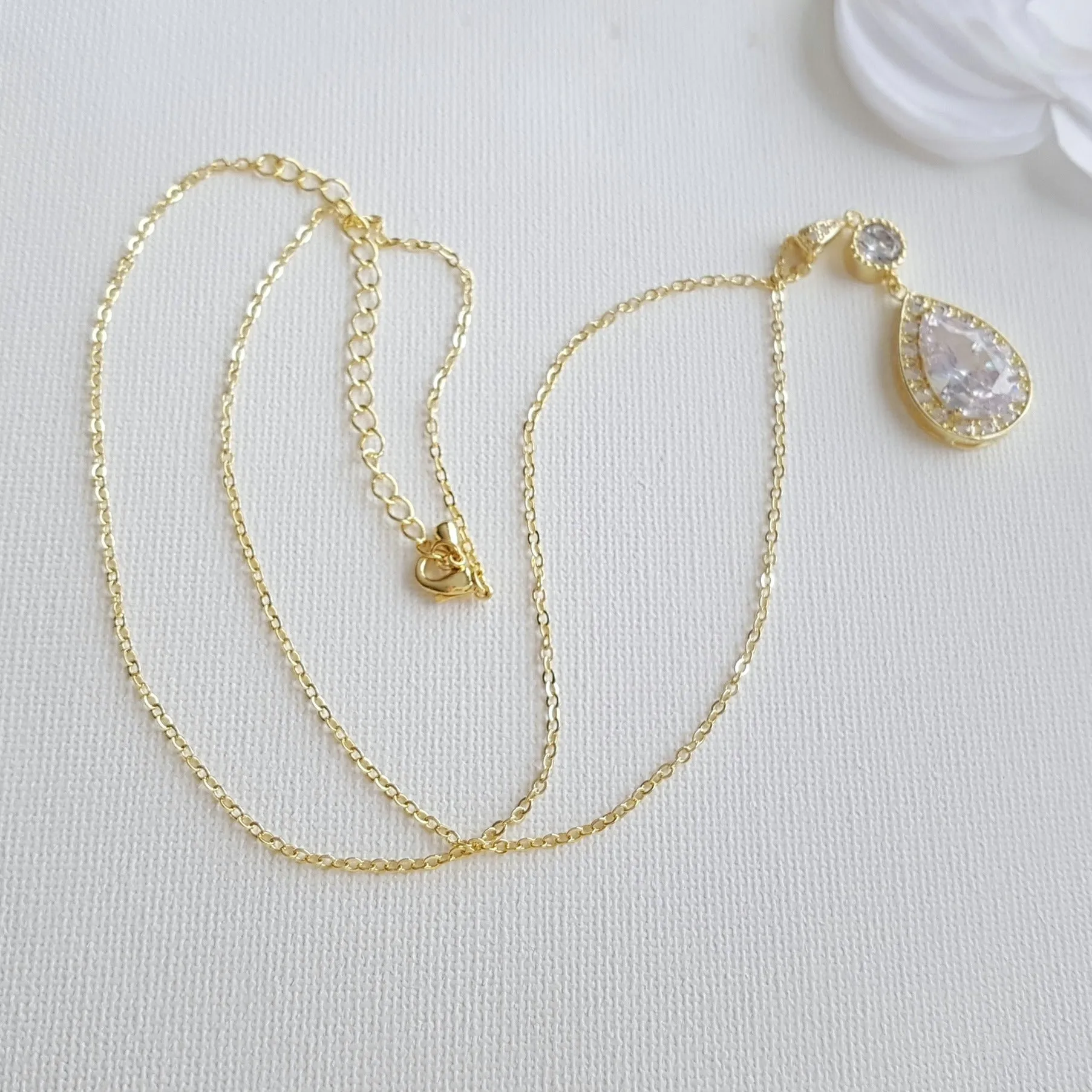 Round and Pear Shaped Drop Bridal Necklace-Evana