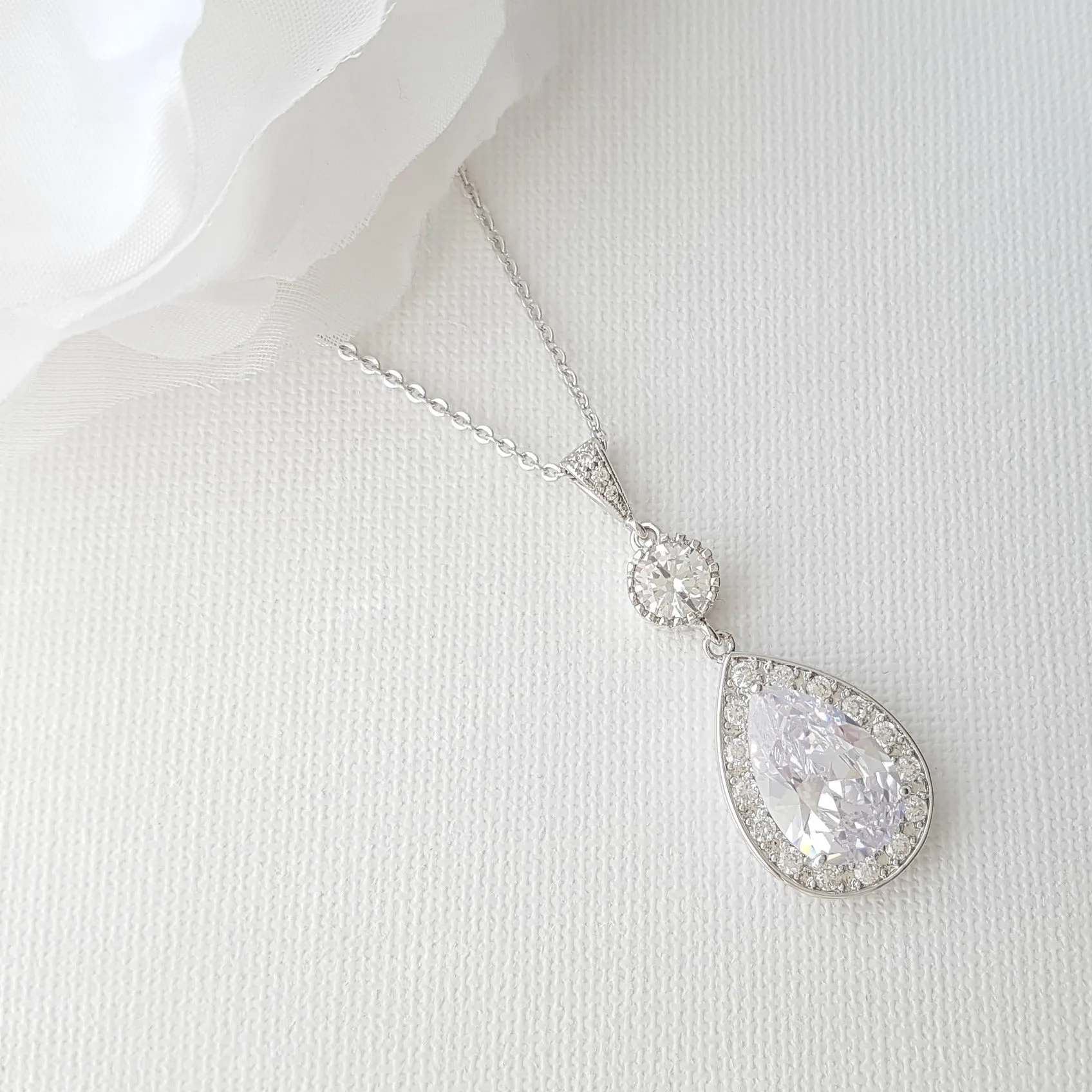 Round and Pear Shaped Drop Bridal Necklace-Evana