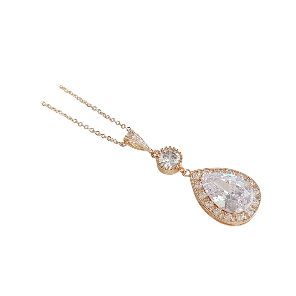 Round and Pear Shaped Drop Bridal Necklace-Evana