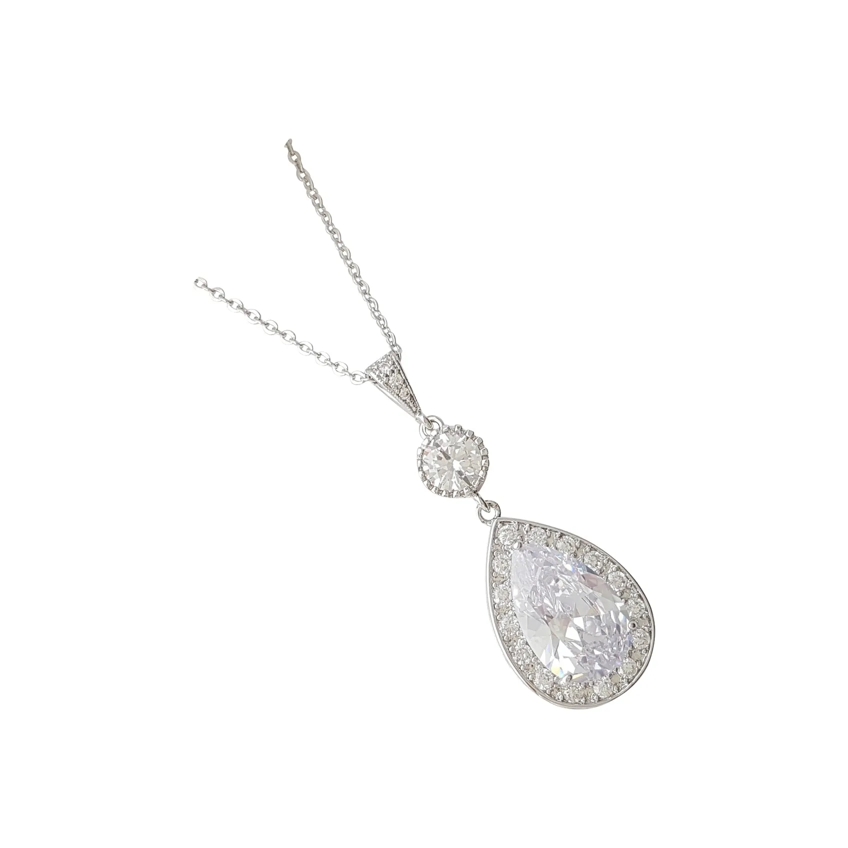 Round and Pear Shaped Drop Bridal Necklace-Evana