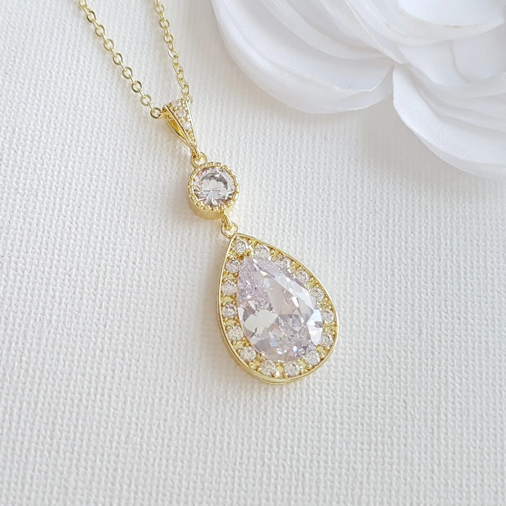 Round and Pear Shaped Drop Bridal Necklace-Evana