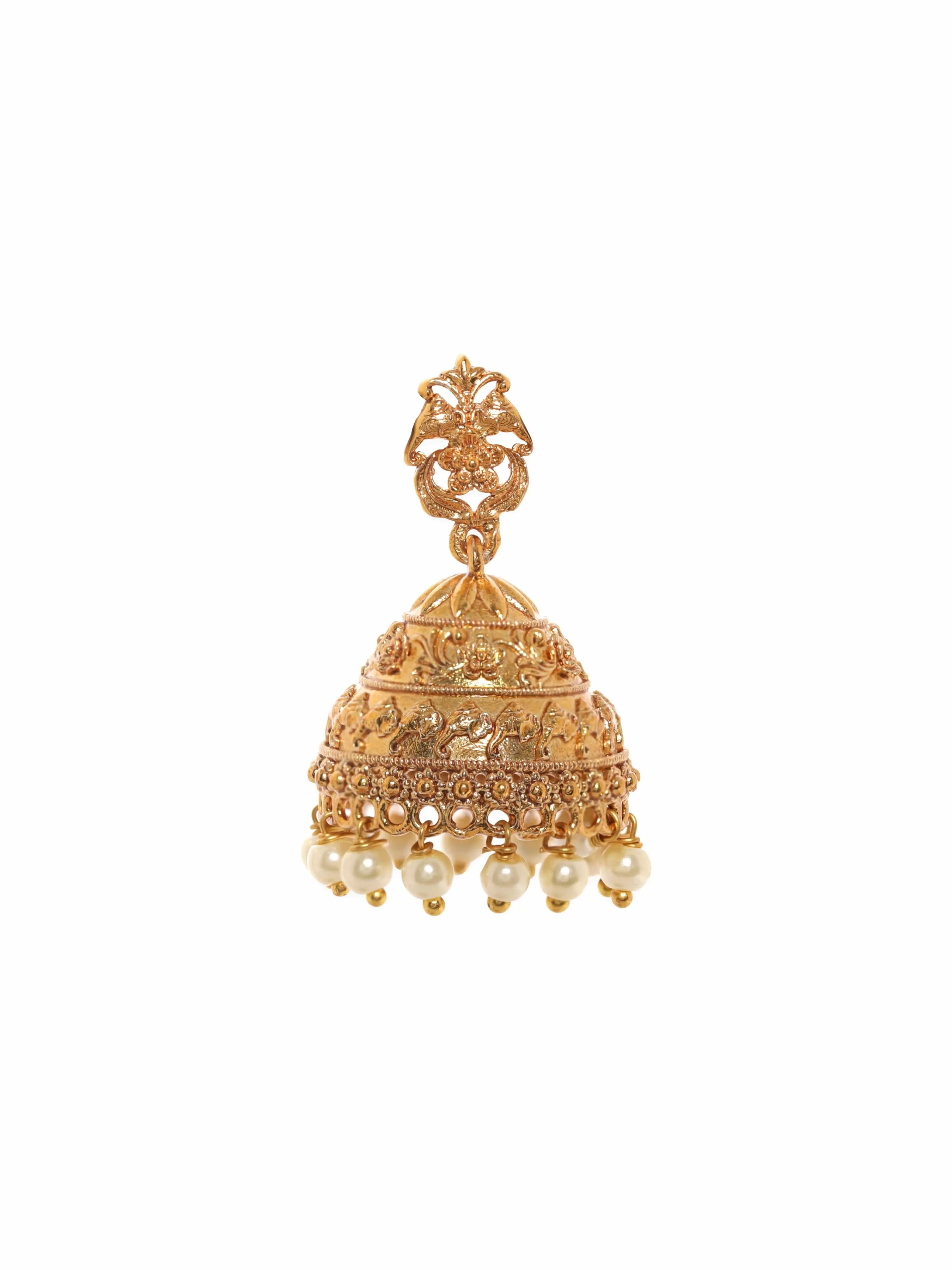 Rubans 22K Gold plated Pearl beaded Handcrafted Jhumka Earrings