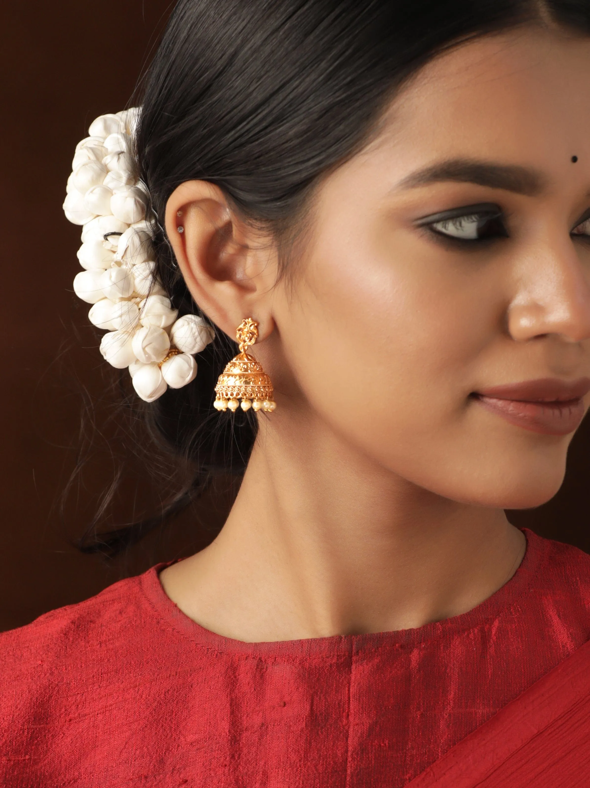 Rubans 22K Gold plated Pearl beaded Handcrafted Jhumka Earrings