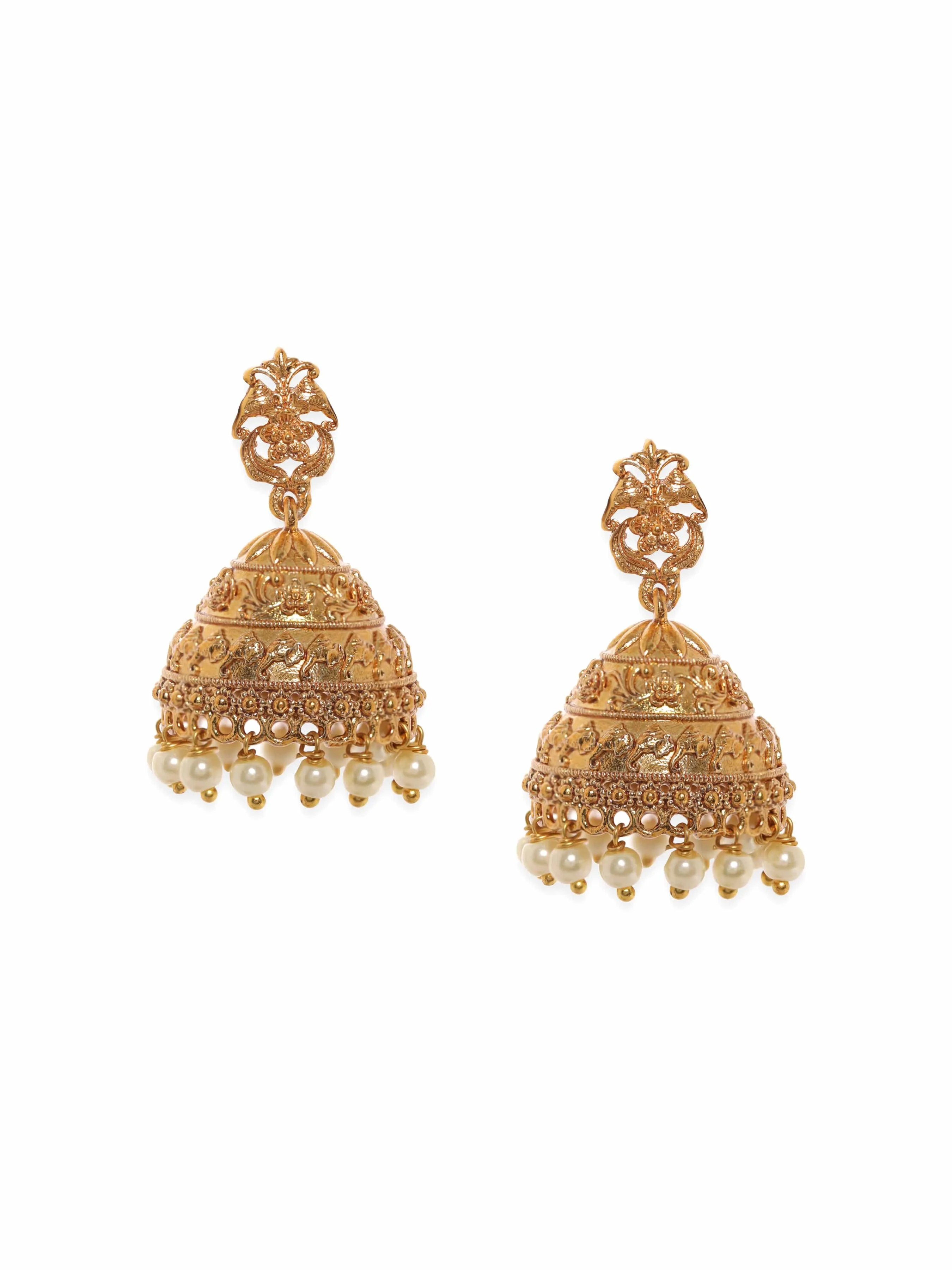 Rubans 22K Gold plated Pearl beaded Handcrafted Jhumka Earrings